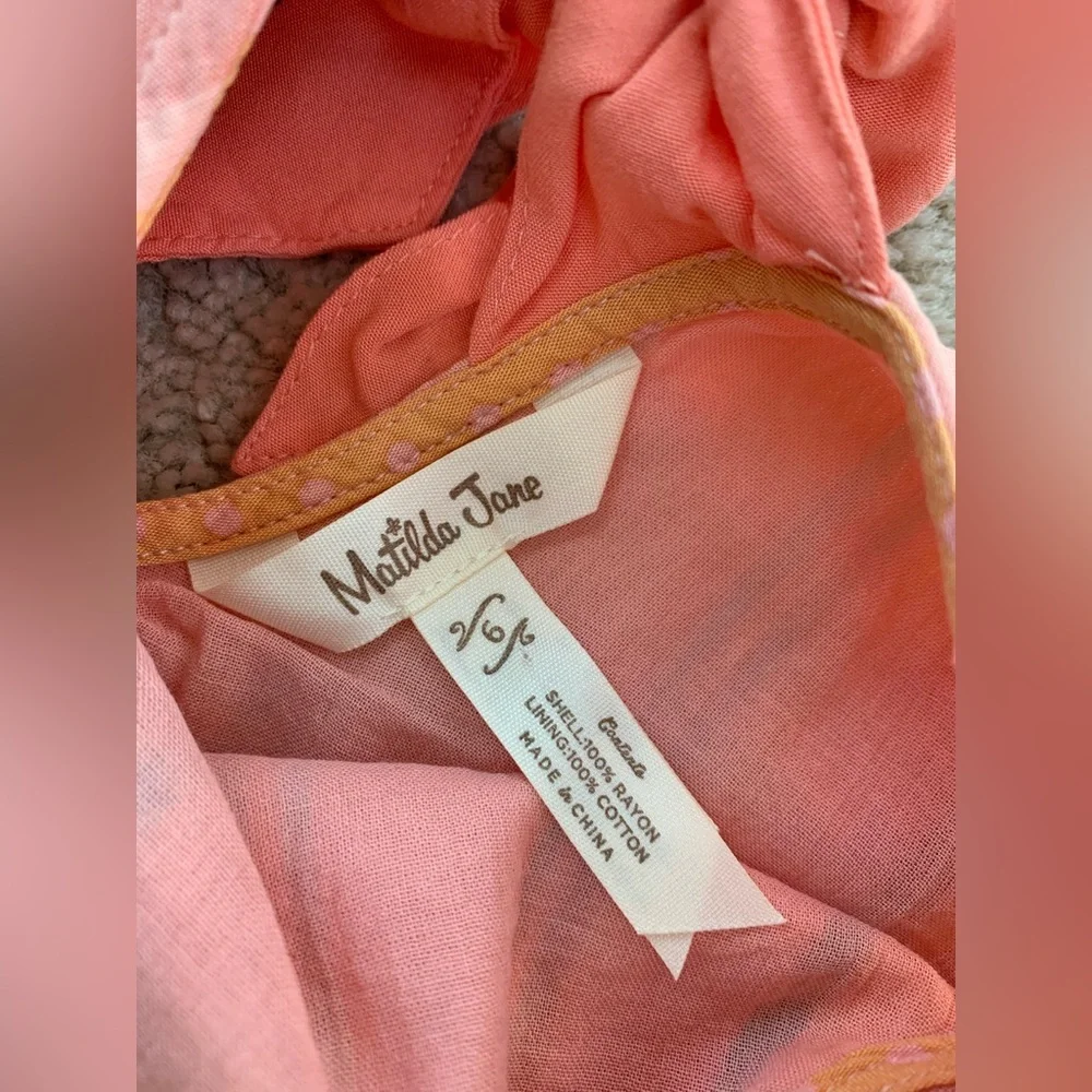Matilda Jane Size 6 Orange Creamsicle Dream Chasers Tiered Striped Rayon Dress